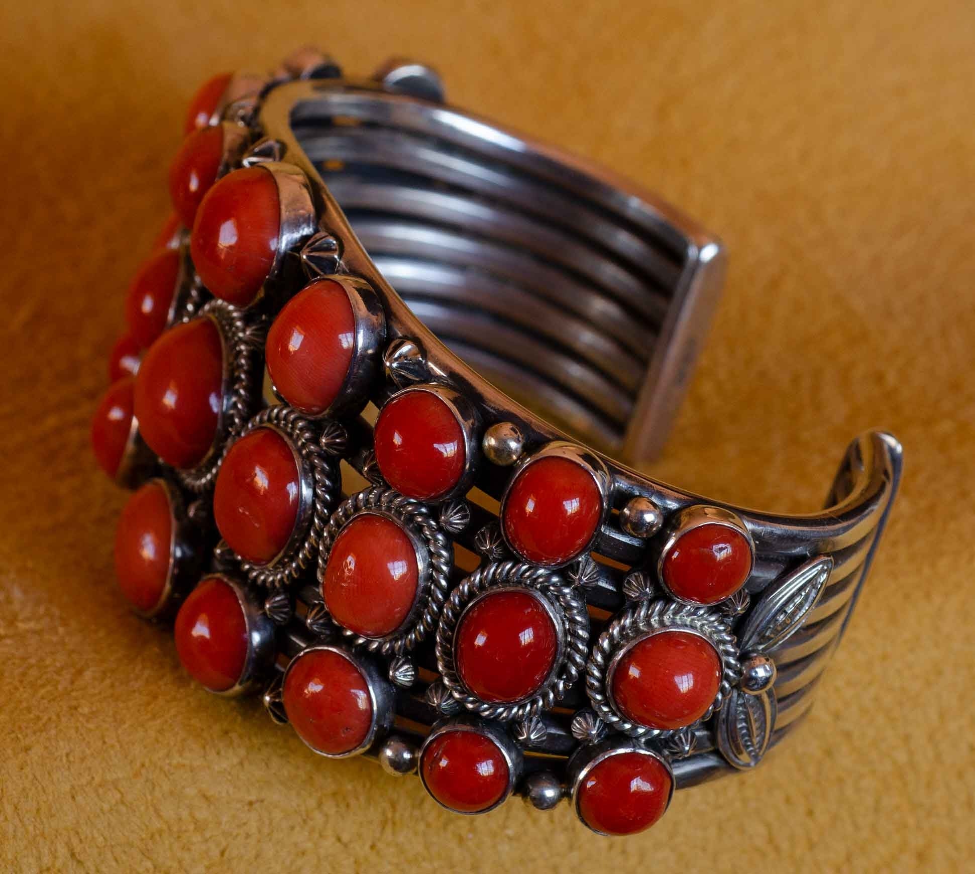 Coral and Silver Bracelet handmade by Gary Reeves